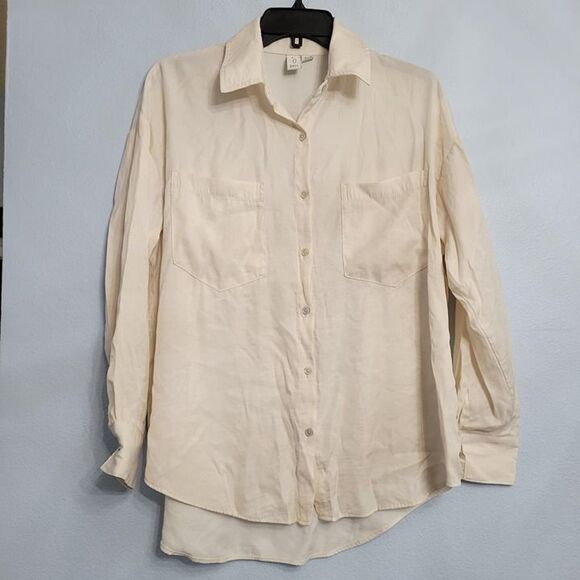 JOIE Collared Button Front Two Pocket Blouse Rayon Career Ivory Small - Picture 1 of 4